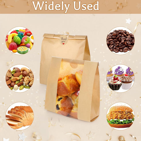 130 Pack 14" 8.3" 3.5" Homemade Bread Sourdough Bags, x x Large Paper Bread Bag with Tin Tie Tab Lock Clear Front