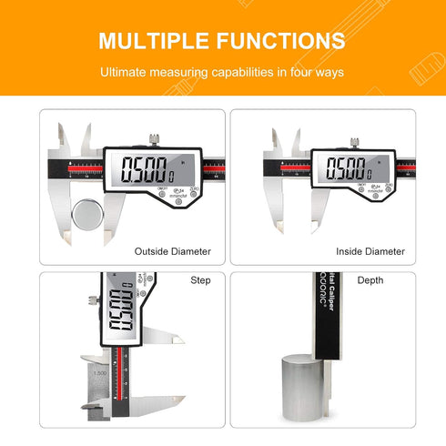 Digital Caliper, 8" Waterproof Electronic Vernier Caliper, Industrial Stainless Steel Measuring Tool with Large LCD