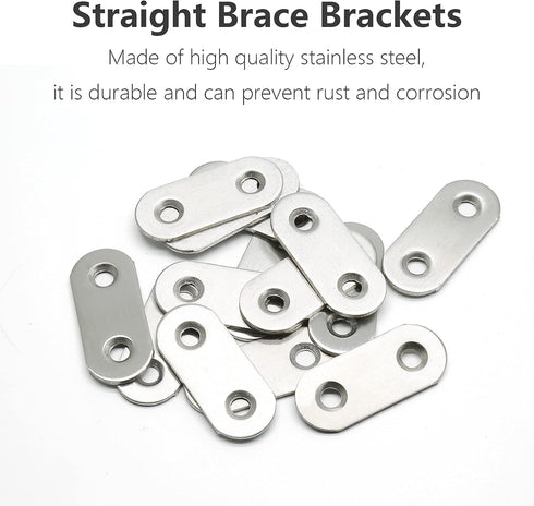 LDEXIN 20Pcs 40 16 mm Flat Straight Brace, Stainless Steel x Flat Straight Corner Bracket Metal Mending Plates for Wood