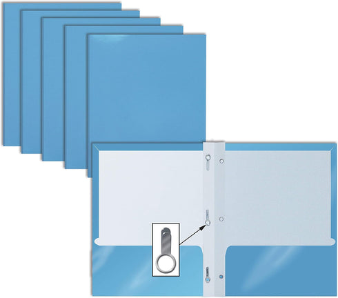 Better Office Products 2 Pocket Glossy Light Blue Paper Folders, 25 Pack, Letter Size, High Gloss with 3 Prong Fasteners