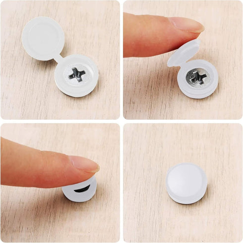 100 Hotop Pieces Hinged Screw Cover Caps Plastic Shutter Fold Screw Snap Covers Washer Flip Tops(Small,White)