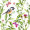 REDAMANCY Watercolor Meadow Green Grass Leaf Flowers Plants Birds Purple Butterfly Peel and