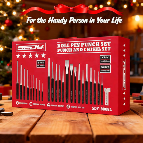25-Piece Set Punch and Chisel with Roll Pin Punches, Includes Taper, Pin, Center Punches & Cold Chisels