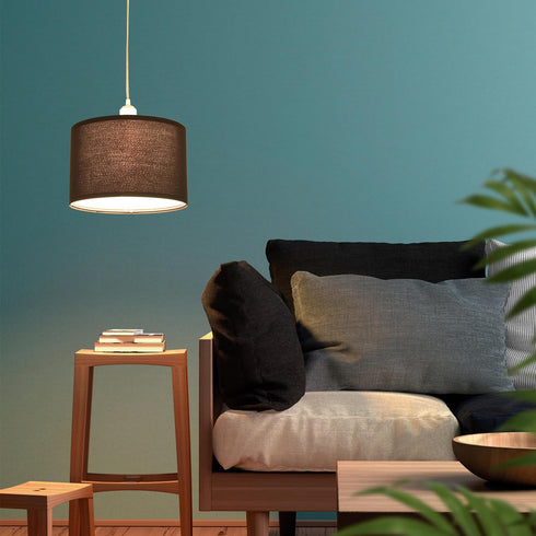 2 Pack 15Ft Plug in Pendant Light, Hanging Light with Clear Cord, On/Off Switch, Black Fabric Lamp Shade, Hanging Light