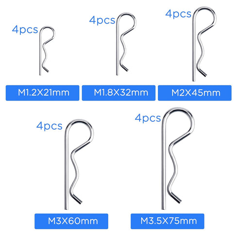 Luter 20Pcs R Clips Retaining Pins, Heavy Duty Zinc Plated Split Pin Assortment Kit for Tow Truck Lock Systems
