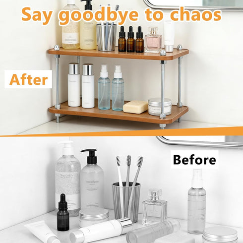 FMOACEN 2-Tier Counter Countertop Bathroom Organizer Wooden Bathroom Shelf for Makeup Skincare Perfume and Spices