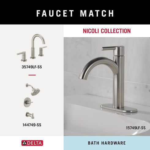 DELTA FAUCET NIC46-DN Nicoli Wall Mount Square Closed Towel Ring in Brushed Nickel - Bath Hardware Accessory