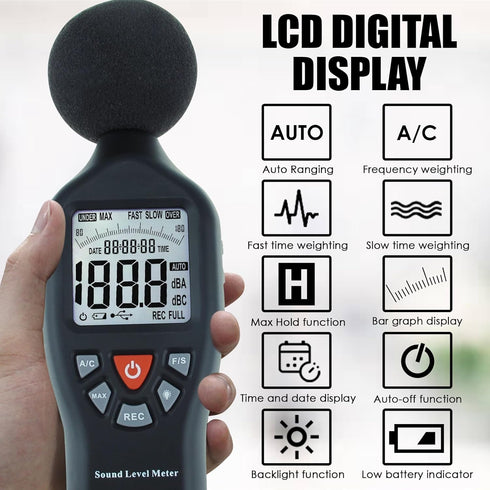 Decibel Meter Sound Level Meter with CD Software, Audio Noise Measuring Range 30 – 130 dB