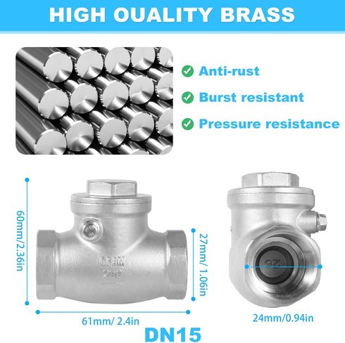 1/2" Stainless Steel Check Valve, NPT Threaded Horizontal Check Valve Check valve to prevent backflow, check valve for water, oil and air, also available with compressor DN15