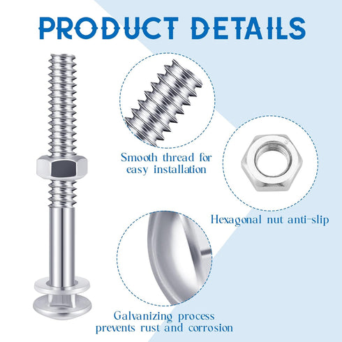 Zonon 12 Sets Galvanized Carriage Bolt Kit, Rust Resistance Bolts, Washers, and Nuts for Fastening Accessories