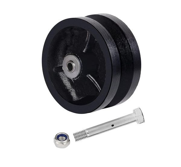 4"x1-1/2" Cast Iron V Groove Caster Wheel, Straight Roller Bearing, Capacity up to 600 lbs, Black Wheel