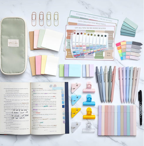 Chiisong 73 Pcs Aesthetic Bible Study Supplies - Bible Journaling Kit with Highlighters, Sticky Notes, Gel Pens &