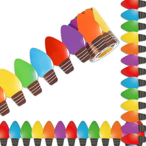 Whaline 32.8ft Christmas Light Bulletin Board Borders, Colorful Light Bulb Die-Cut Trim for Classroom