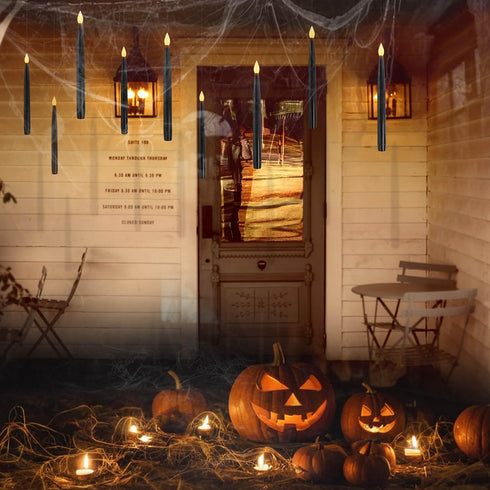 10 10.8" 6/18H Leejec Pcs of Floating Candles, Magic Wand Remote with Timer, Halloween Decorations, Hanging Flameless