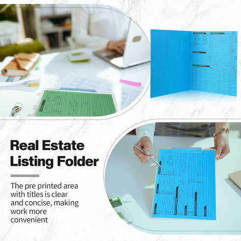 Yeaqee 50 Pcs Durable Real Estate Listing Folder - Pre Printed Right Panel, 5 Colors, Agent Planner with Checklist