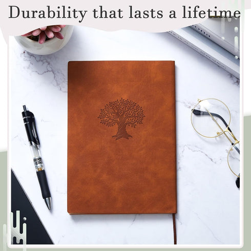 Lewtemi 2 Pcs Left Handed Notebooks, Life Tree Leather A5 5.5 x 8.07 Inch Lined Notebooks for Writing (Brown)