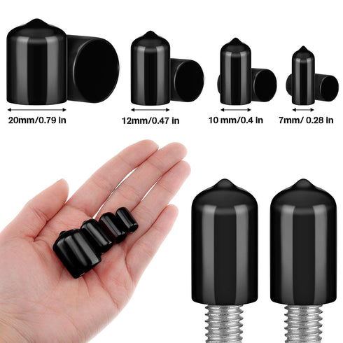 Zonon 80 Pcs Round Rubber End Caps, Flexible Vinyl Bolt Covers, Screw Thread Protector Safety Cover in 4 Sizes (Black)
