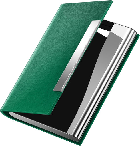 Padike Business Card Holder Case, Professional PU Leather & Stainless Steel Multi Card Wallet for Men & Women (U-Green)