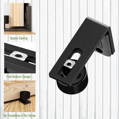 Sliding Barn Door Floor Guide Wall Mount Hardware with Adjustable Stay Rollers, Smooth Wheels, Black 2 Pack