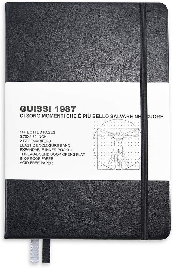 Guissi Classic Dotted Grid Bullet Journal A5 HardCover Notebook, 144 Pages Thick Acid-Free Paper with Inner Pocket