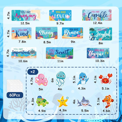 Whaline 26Pcs Ocean Bulletin Board Decoration Set Under The Sea Theme Motivational Poster Marine Animals Cutouts for Back to School Home Classroom Chalkboard Wall Decor