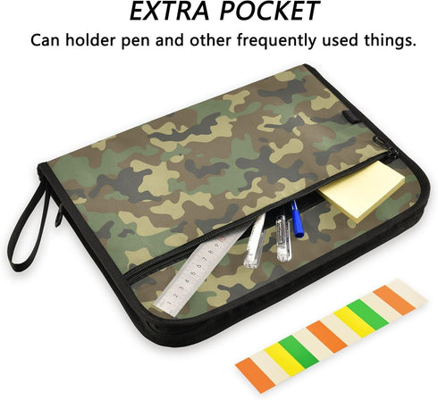 Camouflage Military Army Expanding File Folder, Camo Woodland, A4 Letter Size, Portable Paper Document Organizer