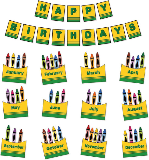 FYSUIMU Happy Birthday Bulletin Board Set Back to School Crayon Paper Cutouts