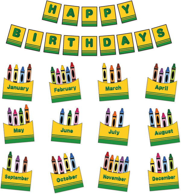 FYSUIMU Happy Birthday Bulletin Board Set Back to School Crayon Paper Cutouts