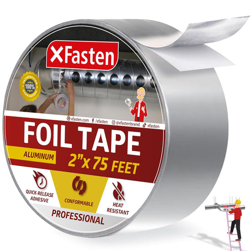 XFasten Aluminum Foil Tape, 2 Inches x 75 Feet Heavy Duty Ductwork Tape for HVAC