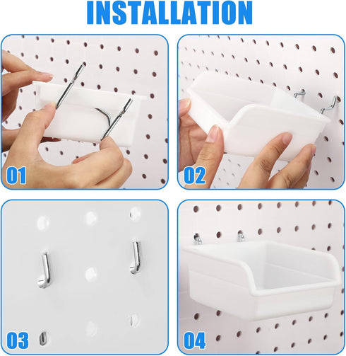 Roowest 60 Pcs Pegboard Cups Set, Wall Organizer with Hooks and Loops for Office Storage, Garage, Craft Workshop, White