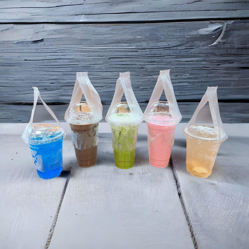 100PCS Plastic Clear Handle Drink Containers Bags for Shops Stores Delivery Hanging Carry Take Out Beverage Coffer Milk