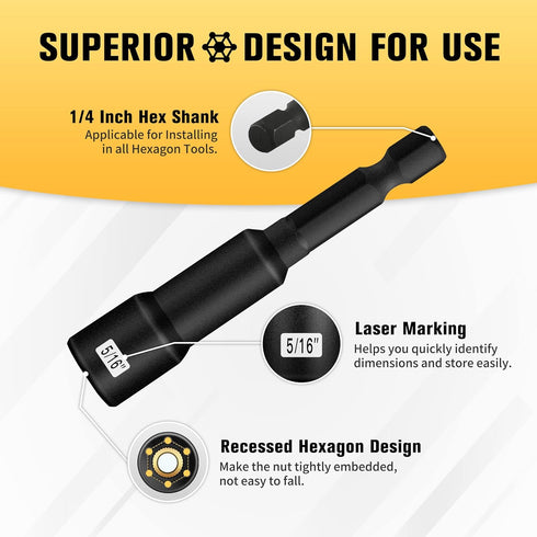 BOEN 3 Piece 1/4 inch Magnetic Nut Driver Set, Quick-Change Hex Shank SAE Nut Driver, Cr-V Steel