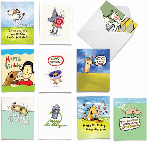 The Best Card Company - 10 Cute Birthday Note Cards with Envelopes - Pets and Animal Notecards - Boxed Assortment