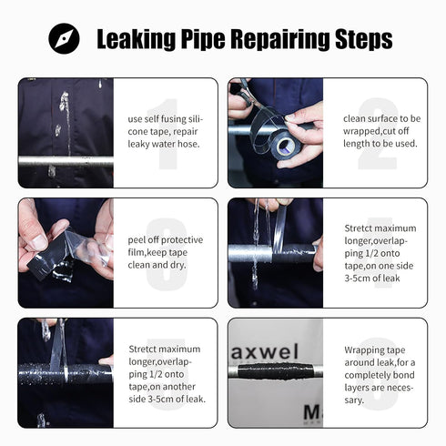 Self Fusing Silicone Tape Leak Seal - 1 In 10 Ft Black, No Adhesive Waterproof Silicon Rubber Self Amalgamating Tape