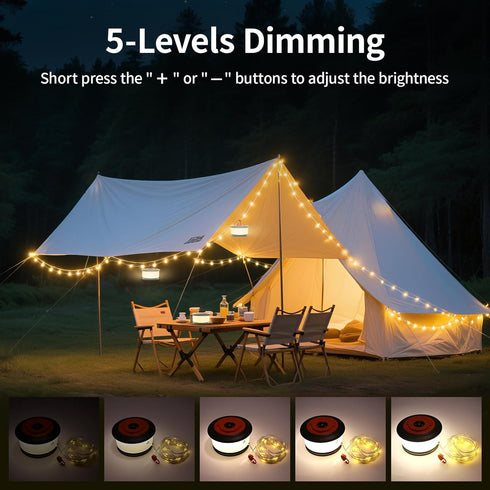 Phylosal 3 1 6 32.8FT Camping String Lights, in Outdoor Camping Light with Lighting Modes, Quick Storage Rechargeable