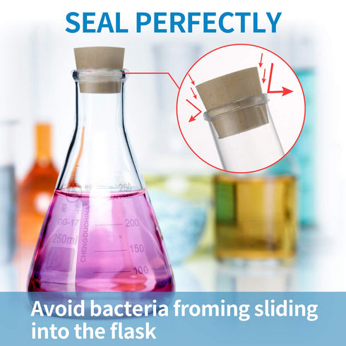 Glass Erlenmeyer Flask Set, Graduated Borosilicate Glass (250 ml, 150 ml & 50 ml) with Rubber Stoppers