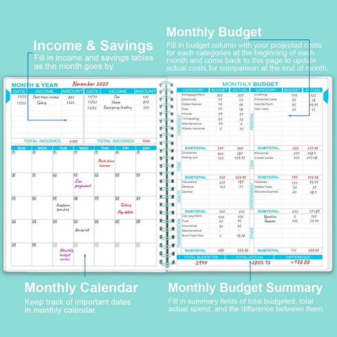 8" 9.5" Budget Planner & Monthly Bill Organizer with Pockets. Expense Tracker Notebook, Budgeting Journal and Financial