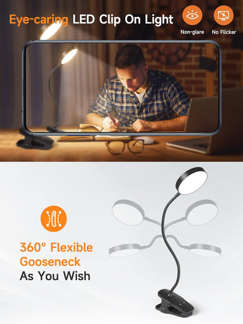 Mubarek Reading Lamp, 400LM 36 LED Reading Light, USB Rechargeable Battery Operated Table Lamp, 5 Levels Brightness