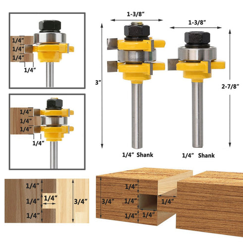Yakamoz 1/4 Inch Shank Tongue and Groove Router Bit Set, 3 Teeth Wood Milling Tool