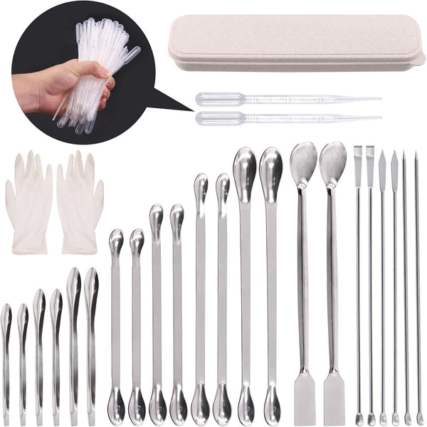 Swpeet 74Pcs Stainless Steel Micro Lab Scoop Spoon, Lab Spatulas with 3ML Plastic Transfer Pipettes Kit