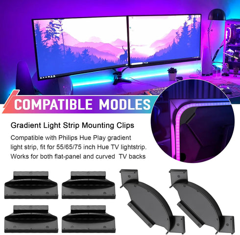 RPBKE Set 3M 55" 65" 75" 6 Set Upgraded Brackets for Philips Hue Play Gradient Light Strip, LED Light Strip Mounting