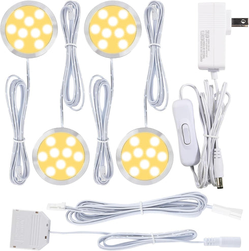 LED Puck Light Fixtures for Display Shelf, Home Hutch Under Above Lighting,