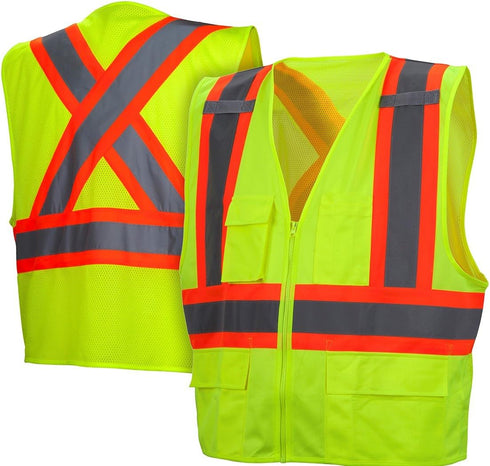 Pyramex Hi-Vis Lime RCZ2410L Vest with Contrasting Reflective Tape, Size Large