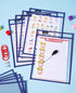 Gamenote Dry Erase Pockets 30 Pack with Rings, Oversized Reusable Plastic Sleeves for Classroom Organization