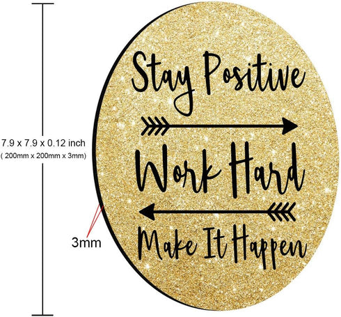 Round Inspirational Quotes Mouse Pad, Custom Stay Positive Work Hard Art Gold Glitter Black Quote 7.9 x 7.9 x 0.12 Inch