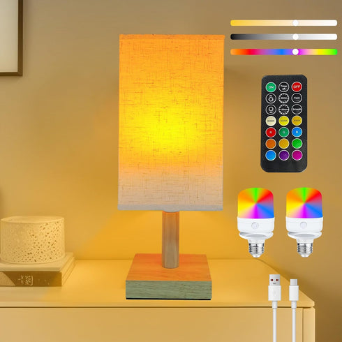 Wireless Bedside Table Lamp with 2 Pcs E26 RGB Rechargeable Battery Bulb,