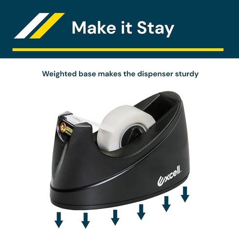 Excell OFFICEPLUS Desk Tape Dispenser, Non-Skid Base, 3/4" Wide, 1" Core, 3 Pack