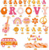 Whaline 60Pcs Groovy Retro Boho Bulletin Board Kit Pink Orange Groovy Bulletin Board Set Rainbow Flower School Bus Guitar Decoration Borders Cutouts with Glue Points for Classroom Office Home Decor