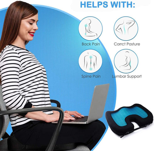 Tailbone Gel Enhanced Seat Cushion - Memory Foam Chair Pillow with Cooling Gel for Sciatica Coccyx Back & Pain Relief