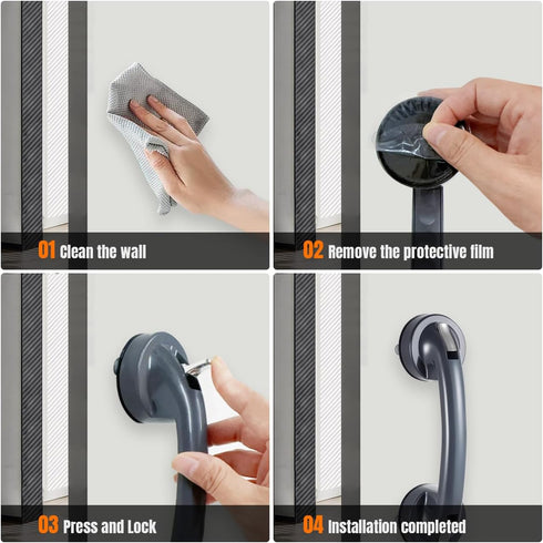 EHERDM 2Pcs Suction Cup Door Handles Grab Bars for Shower Waterproof Bathroom Sliding Doors Handle Drill Free Pulls